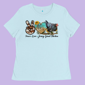 Peace Love Jersey Giant Chicken Ladies Tee Designed By Lillyallendesigns