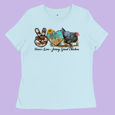 Peace Love Jersey Giant Chicken Ladies Tee Designed By Lillyallendesigns