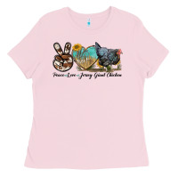 Bubblegum Pink Peace Love Jersey Giant Chicken Ladies Tee - LillyAllenDesigns