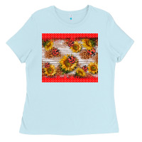 Baby Blue ladybug sunflower Ladies Tee - BarkalooDesign