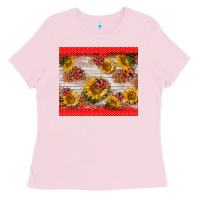 Bubblegum Pink ladybug sunflower Ladies Tee - BarkalooDesign