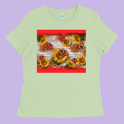 Ladybug Sunflower Ladies Tee Designed By Barkaloodesign