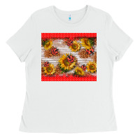 White ladybug sunflower Ladies Tee - BarkalooDesign