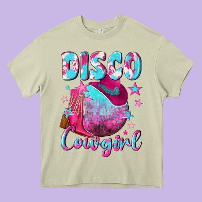 Disco Cowgirl Heavy Core Tee Designed By Nancycooperartshop