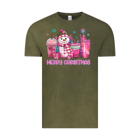 Vintage Olive merry christmas snowman coffee cups Vintage Tee - MaliasSmallBusiness