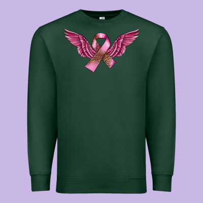 Breast Cancer Ribbon With Angel Wings Premium Sweatshirt Designed By Fadigitalartstudio