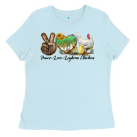 Baby Blue Peace Love Leghorn Chicken Ladies Tee - LillyAllenDesigns