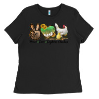 Black Peace Love Leghorn Chicken Ladies Tee - LillyAllenDesigns