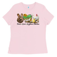 Bubblegum Pink Peace Love Leghorn Chicken Ladies Tee - LillyAllenDesigns