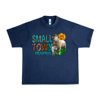 Navy Small Town Mama With Sheeps Urban Heavy Tee - BundleAndBundleShop