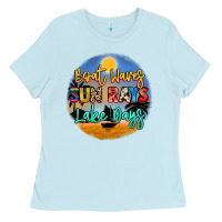 Baby Blue boat waves sun rays lake days Ladies Tee - NancyCooperArtShop