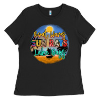 Black boat waves sun rays lake days Ladies Tee - NancyCooperArtShop