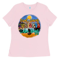 Bubblegum Pink boat waves sun rays lake days Ladies Tee - NancyCooperArtShop