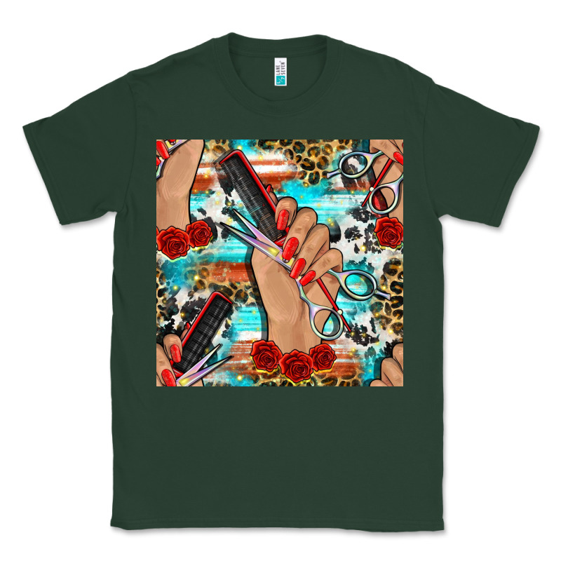 Hairdresser Hand Scissors And Roses With Serape Leopard And Cowhide Se Classic Tee by BundleAndBundleShop | Teevron