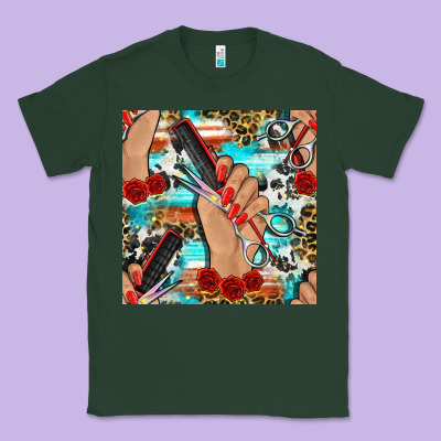 Hairdresser Hand Scissors And Roses With Serape Leopard And Cowhide Se Classic Tee Designed By Bundleandbundleshop
