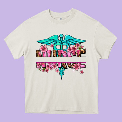 Floral Nurse Preview Heavy Core Tee Designed By Adodesignshop