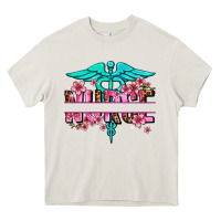 Cream floral nurse preview Heavy Core Tee - AdoDesignShop
