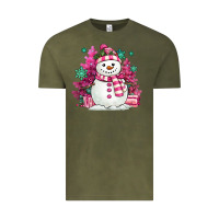 Vintage Olive pink christmas snowman Vintage Tee - MaliasSmallBusiness