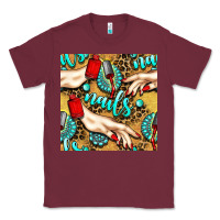 Burgundy hand and nail polish with turquoise gemstone and leopard seamless patt Classic Tee - BundleAndBundleShop