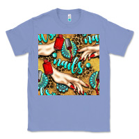 Colony Blue hand and nail polish with turquoise gemstone and leopard seamless patt Classic Tee - BundleAndBundleShop