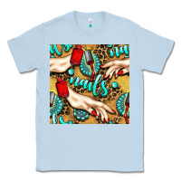 Dusty Blue hand and nail polish with turquoise gemstone and leopard seamless patt Classic Tee - BundleAndBundleShop