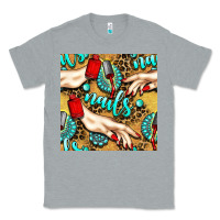 Heather Grey hand and nail polish with turquoise gemstone and leopard seamless patt Classic Tee - BundleAndBundleShop