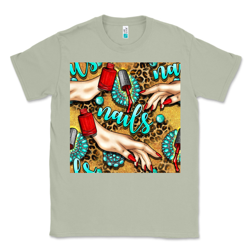 Hand And Nail Polish With Turquoise Gemstone And Leopard Seamless Patt Classic Tee by BundleAndBundleShop | Teevron