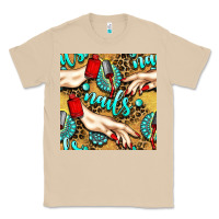 Mushroom hand and nail polish with turquoise gemstone and leopard seamless patt Classic Tee - BundleAndBundleShop