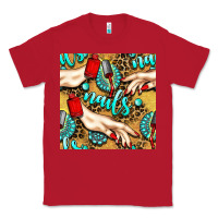 Red hand and nail polish with turquoise gemstone and leopard seamless patt Classic Tee - BundleAndBundleShop