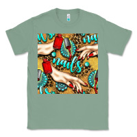 Sage hand and nail polish with turquoise gemstone and leopard seamless patt Classic Tee - BundleAndBundleShop