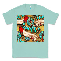 Seafoam hand and nail polish with turquoise gemstone and leopard seamless patt Classic Tee - BundleAndBundleShop