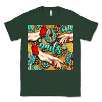 Sports Green hand and nail polish with turquoise gemstone and leopard seamless patt Classic Tee - BundleAndBundleShop