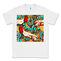 White hand and nail polish with turquoise gemstone and leopard seamless patt Classic Tee - BundleAndBundleShop