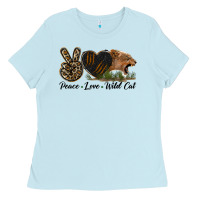 Baby Blue Peace Love Wild Cat Head Ladies Tee - LillyAllenDesigns