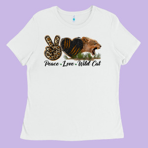Peace Love Wild Cat Head Ladies Tee Designed By Lillyallendesigns