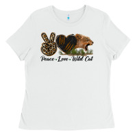 White Peace Love Wild Cat Head Ladies Tee - LillyAllenDesigns
