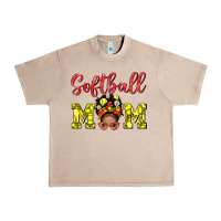 French Oak Softball Mom And Afro Messy Bun Mom Urban Heavy Tee - BundleAndBundleShop