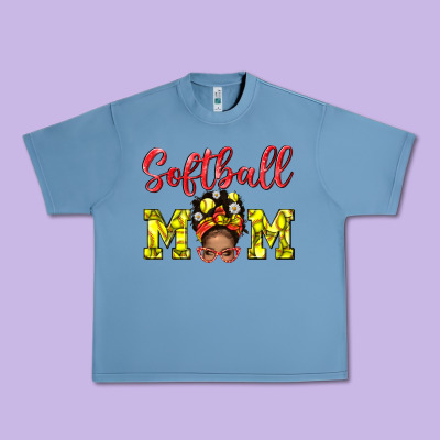 Softball Mom And Afro Messy Bun Mom Urban Heavy Tee Designed By Bundleandbundleshop