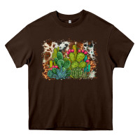 Chocolate Brown watercolor cactus western background Heavy Core Tee - BarkalooDesign