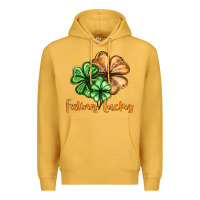 Mustard Feeling lucky with clover Premium Hoodie - HowdyJamesFarm