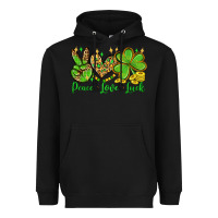Black St. Patrick's Day Peace love luck Heavyweight Hoodie - OliviaCreatesArt