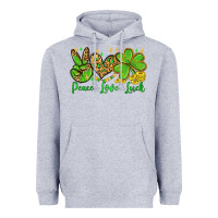 Heather Grey St. Patrick's Day Peace love luck Heavyweight Hoodie - OliviaCreatesArt