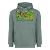 Sage St. Patrick's Day Peace love luck Heavyweight Hoodie - OliviaCreatesArt