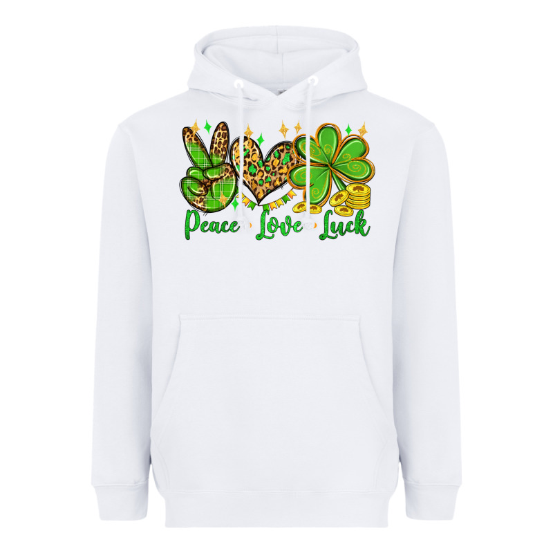 St. Patrick's Day Peace Love Luck Heavyweight Hoodie by OliviaCreatesArt | Teevron