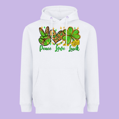 St. Patrick's Day Peace Love Luck Heavyweight Hoodie Designed By Oliviacreatesart
