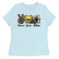 Baby Blue peace love rhino Ladies Tee - LillyAllenDesigns