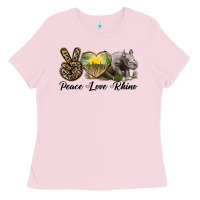 Bubblegum Pink peace love rhino Ladies Tee - LillyAllenDesigns