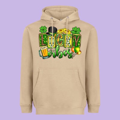St. Patrick's Lucky Vibes Heavyweight Hoodie Designed By Oliviacreatesart