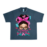 Midnight Navy Warrior Mom Messy Bun With Flowers Urban Heavy Tee - BundleAndBundleShop