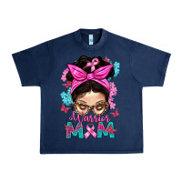 Navy Warrior Mom Messy Bun With Flowers Urban Heavy Tee - BundleAndBundleShop